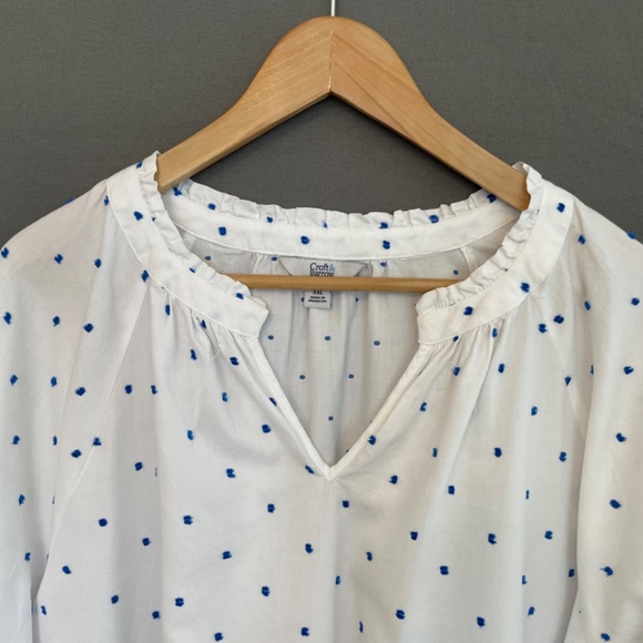 CROFT & BARROW Size XXL White & Blue Clip Dot Pop Over Blouse 100% Cotton - Picture 2 of 6
